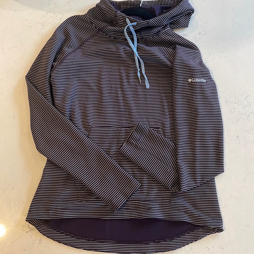 Columbia Cowl Neck Hoodie with Purple Stripes